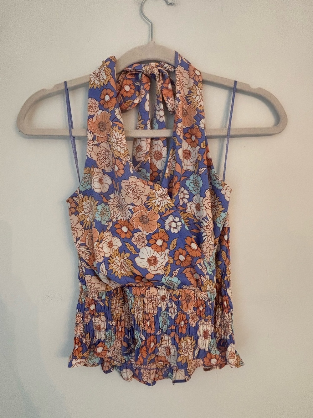 Sienna Sky Blue Floral Halter Tank Top